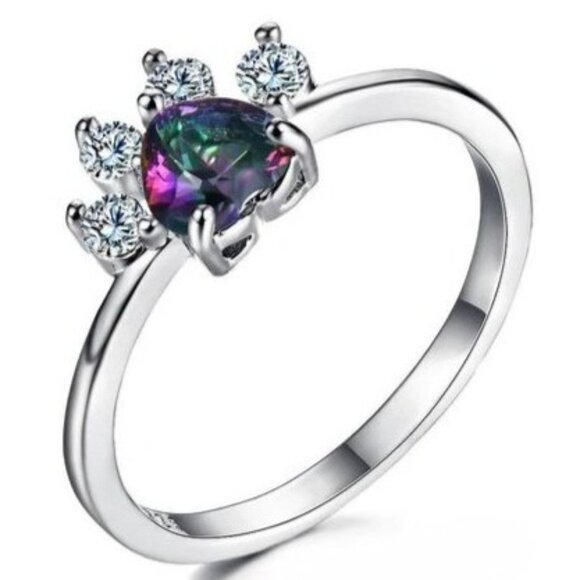 Heart Cut Topaz & Moissanite forming Cat Paw Bridal engagement ring in Titanium - Picture 2 of 5